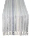 Design Imports Braided Stripe Jacquard Fringe Table Runner, 15" X 108" In Cool Gray