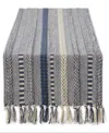 Design Imports Braided Stripe Jacquard Fringe Table Runner, 15" X 108" In French Blue