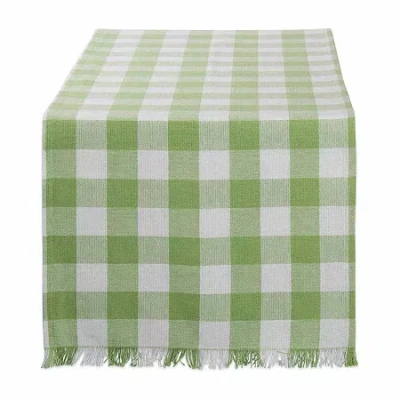 Design Imports Bright Green Heavyweight Check Fringed Table Runner