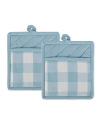 Design Imports Buffalo Check Kitchen Textiles, 9" X 8", Set Of 2 In Blue