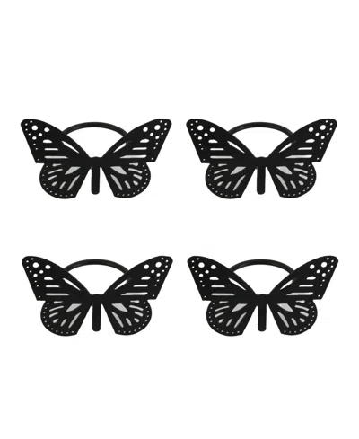Design Imports Butterfly Metal Napkin Ring, Set Of 4 In Black