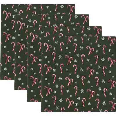 Design Imports Candy Cane Print 4-piece Napkin Set In Green