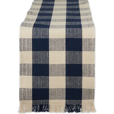 Design Imports Checkered Fringe Cotton Table Runner In Blue