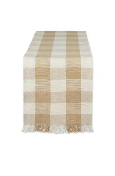 Design Imports Checkered Fringe Cotton Table Runner In Brown