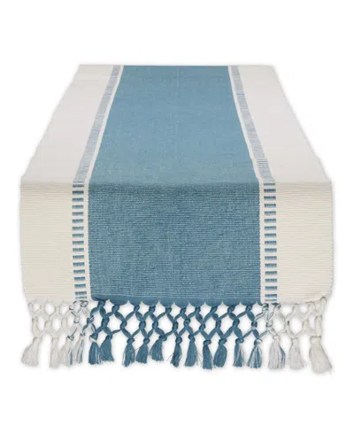 Design Imports Dobby Stripe Ribbed Table Runner, 13"x72 " In Storm Blue