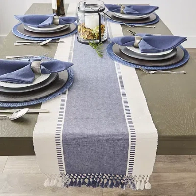Design Imports Dobby Stripe Table Runner In Blue