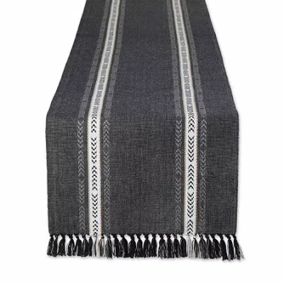 Design Imports Dobby Striped Fringe Ribbed Table Runners In Black