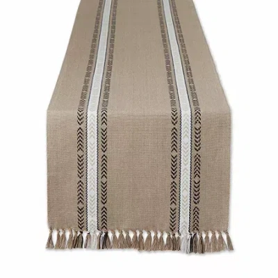 Design Imports Dobby Striped Fringe Ribbed Table Runners In Brown