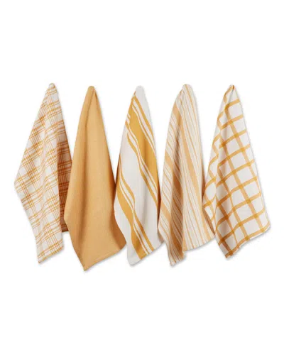 Design Imports Everyday Basic Woven Dishtowel, Set Of 5 In Yellow