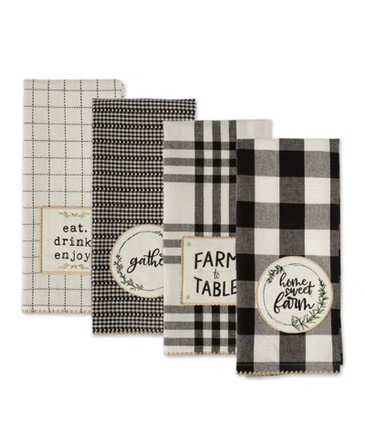 Design Imports Farm To Table Embellished Cotton Dishtowel Set, 18" X 28" In Multi