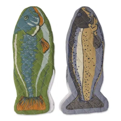 Design Imports Fish 2-piece Oven Mitt Set In Green