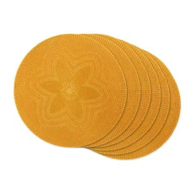 Design Imports Floral Woven Round 6-pc. Placemats In Orange
