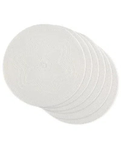 Design Imports Floral Woven Round Placemat, Set Of 6 In White