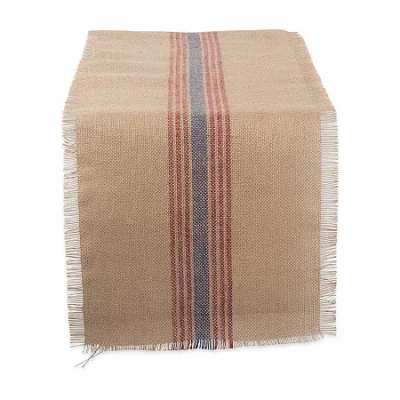 Design Imports French Blue / Barn Red Middle Stripe Burlap Table Runner In Brown
