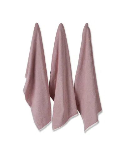 Design Imports French Terry Chambray Solid Cotton Dishtowel 3 Pack Set, 18" X 28" In Pink