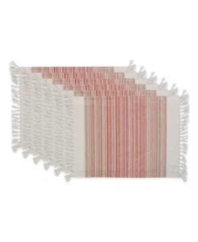 Design Imports Fringed Stripe Table Toppers, 13" X 20", Set Of 6 In Red