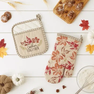 Design Imports Gather Together Oven Mitt And Potholder Set In Red;nude