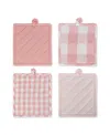 Design Imports Gingham Check Kitchen Collection, Pink, Potholder Set In Pink White