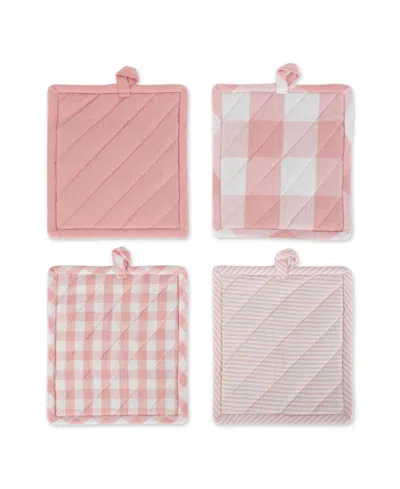 Design Imports Gingham Check Kitchen Collection, Pink, Potholder Set In Pink White