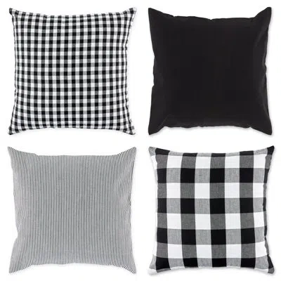 Design Imports Gingham Check Kitchen Tabletop Bed Cotton Pillow Cover Set In Black,white