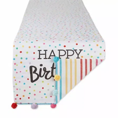 Design Imports Happy Birthday Embellished Table Runner In White