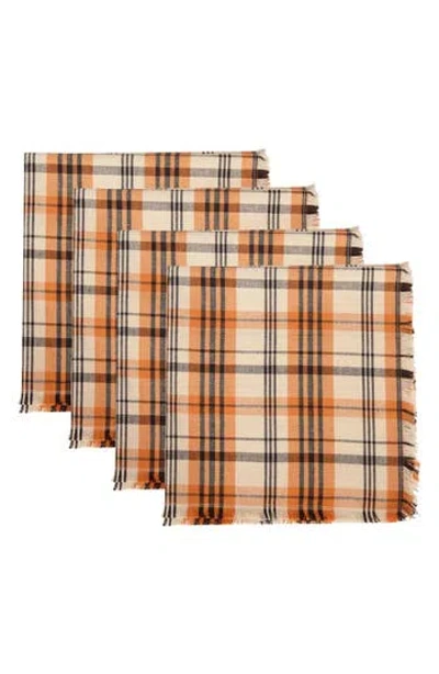 Design Imports Happy Halloween Plaid 4-piece Napkin Set In Orange