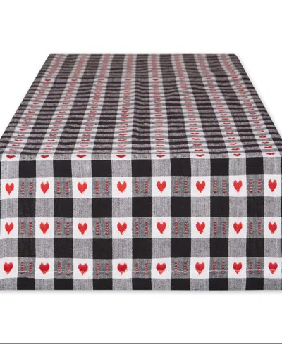 Design Imports Hearts Dobby Check Table Runner, 14" X 72" In Black,red