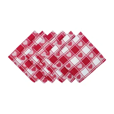 Design Imports Hearts Woven Check 6-pc. Napkins In Red