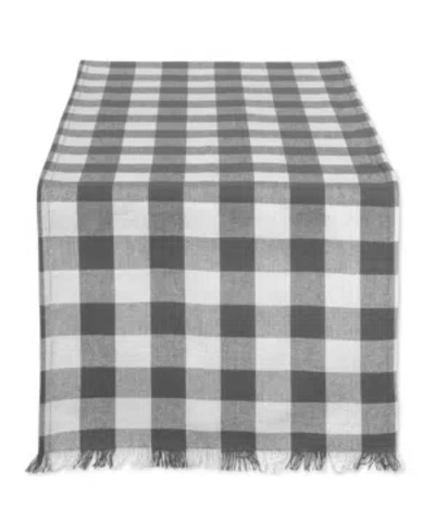 Design Imports Heavyweight Check Fringed Table Runner 14" X 72" In Grey