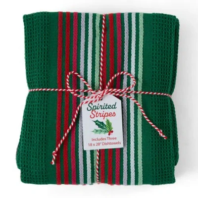 Design Imports Heavyweight Essentials Dishtowel Set Of 3 In Red/white/and Green
