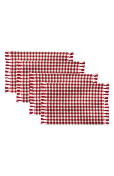Design Imports Holiday Houndstooth Set Of 4 Placemats In Red