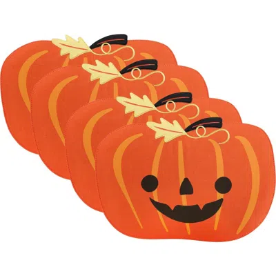 Design Imports Jack-o'-latern Set Of Four Placemats In Orange
