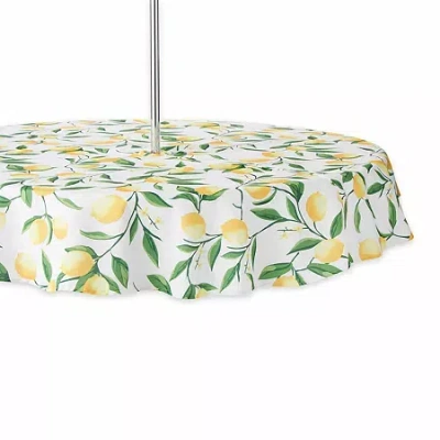 Design Imports Lemon Bliss Print Outdoor With Zipper Tablecloth In White