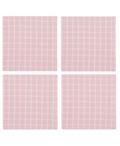 Design Imports Lilac Windowpane Plaid Cotton Napkins, Set Of 4 In Pink