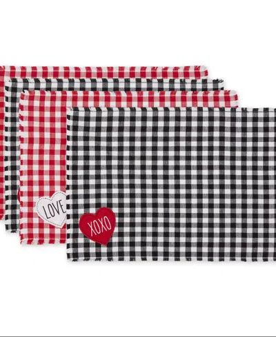Design Imports Love Xoxo Checkers Embellished Placemat, Set Of 4 In Red