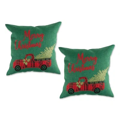 Design Imports Merry Christmas Truck Embroidered Pillow Cover 18x18 Set/2