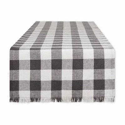Design Imports Mineral Heavyweight Check Fringed Table Runner In Gray