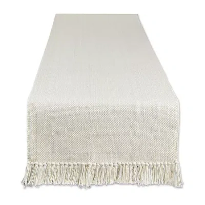 Design Imports Natural Variegated Fringe Table Runner In White