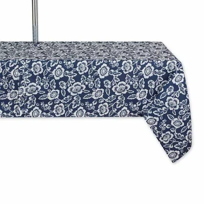 Design Imports Nautical Blue Floral Print Outdoor With Zipper Tablecloth
