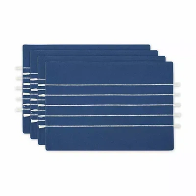 Design Imports Navy/off-white Stripe Tassel Set/4 4-pc. Placemat In Blue