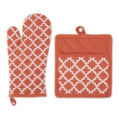 Design Imports Oven Mitt & Potholder Set In Vintage Red
