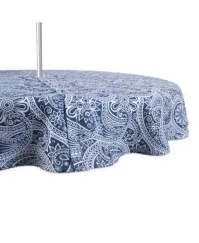 Design Imports Paisley Print Outdoor Tablecloth With Zipper, 60 Round In Blue
