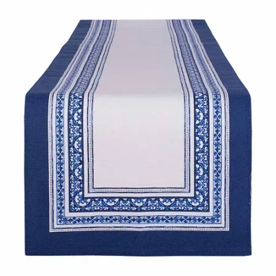 Design Imports Porto Stripe Print Table Runner In Blue