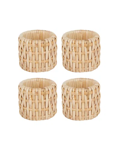 Design Imports Rattan Napkin Ring, Set Of 4 In Brown