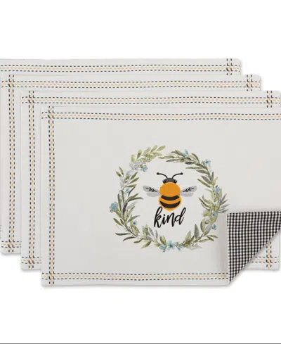 Design Imports Bee Kind Reversible Embellished Placemat, Set Of 4 In Bee Kind Gingham
