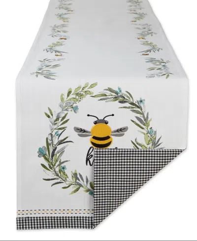 Design Imports Bee Kind Reversible Embellished Table Runner, 14" X 108" In Bee Kind Gingham