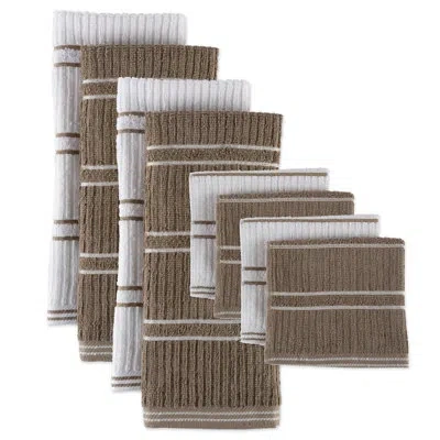 Design Imports Ribbed Kitchen Towel Linen Set In Mocha