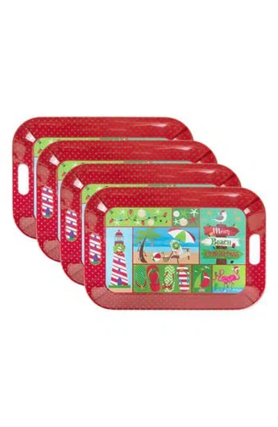 Design Imports Set Of 4 Coast Christmas Trays In Red