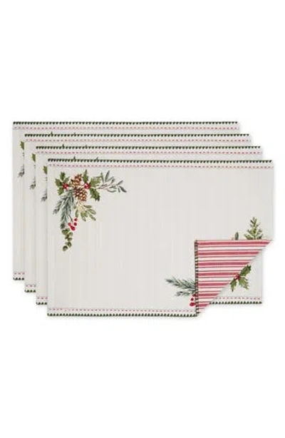 Design Imports Set Of 4 Heritage Holiday Reversible Sprigs Placemats In Multi