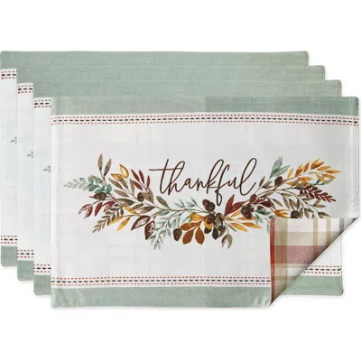 Design Imports Set Of 4 Thankful Reversible Embroidered Cotton Placemats In Multi